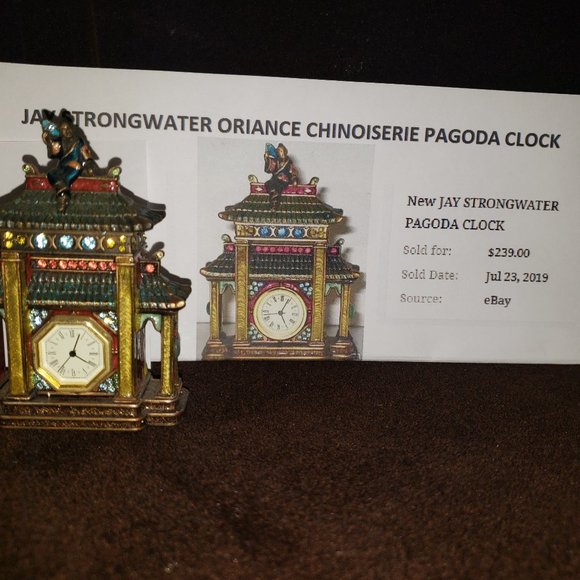 Jay Strongwater Oriance Chinoiserie Pagoda Clock w/ Swarovski crystals